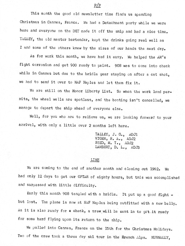 December 1962 Newsletter
