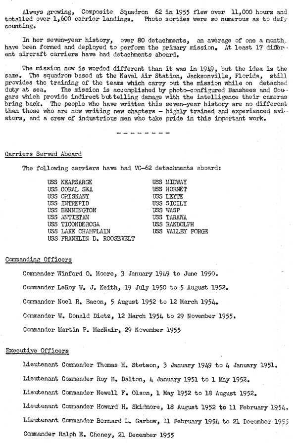 VC-62 History 1949-56