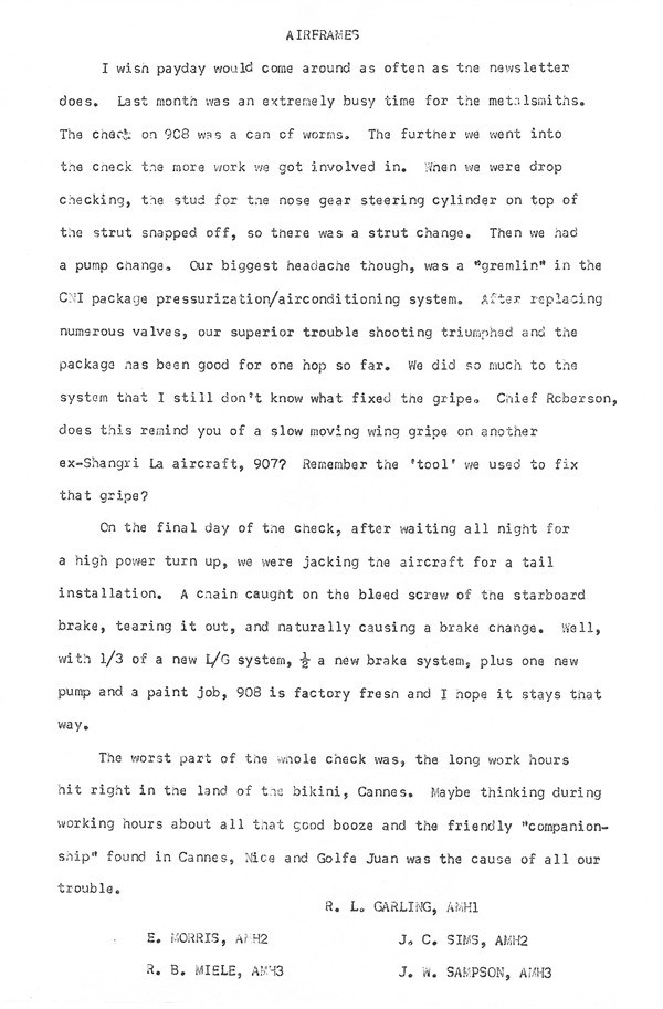 September 1962 Newsletter