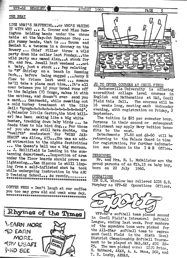 August 1960 Newsletter